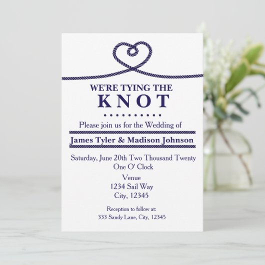 WE BINDEN DE KNOOP nautische bruiloft uitnodiginge Kaart (Staand voorkant)