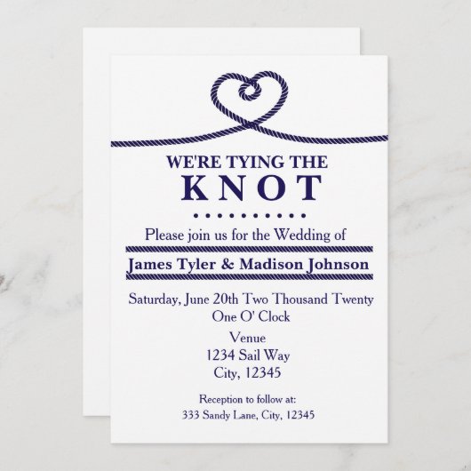 WE BINDEN DE KNOOP nautische bruiloft uitnodiginge Kaart (Voorkant / Achterkant)