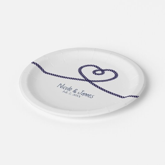 We binden de knoop nautische hart strand bruiloft papieren bordje (Gekanteld)