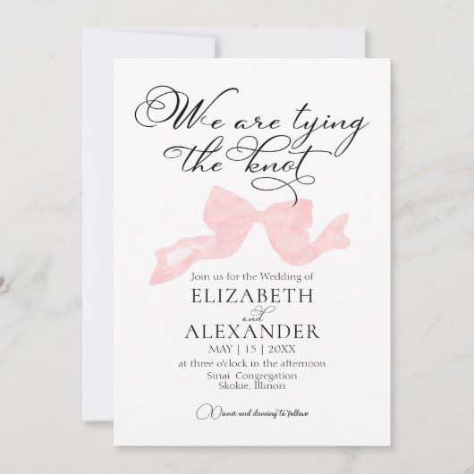We binden de knoop | Roze Bow Bruiloft Kaart (Voorkant)