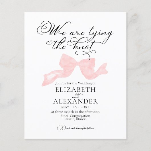 We binden de knoop | Roze strik budget bruiloft (Voorkant)