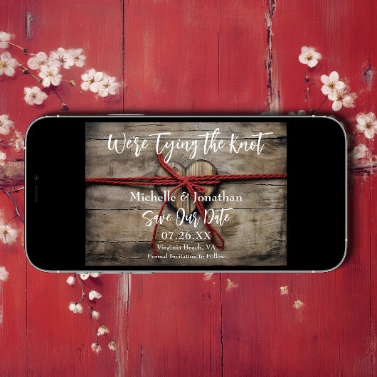 We binden de knoop rustieke houten hart bruiloft save the date