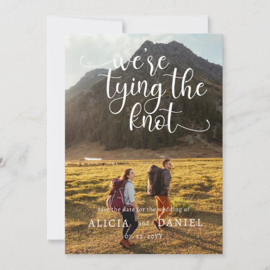 We binden de Knot 2 Photo QR Code Save the Date Kaart (Voorkant)