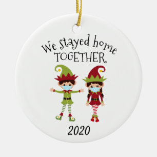We bleven thuis met Kerstmis Elf 2020 Keramisch Ornament