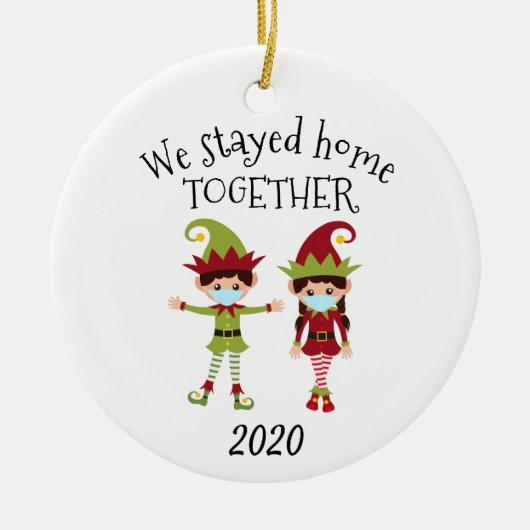We bleven thuis met Kerstmis Elf 2020 Keramisch Ornament (Voorkant)
