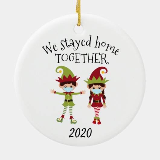 We bleven thuis met Kerstmis Elf 2020 Keramisch Ornament (Achterkant)