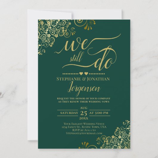 We blijven Elegant Emerald & Gold Vow Renewal Kaart (Voorkant)