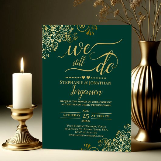 We blijven Elegant Emerald & Gold Vow Renewal Kaart