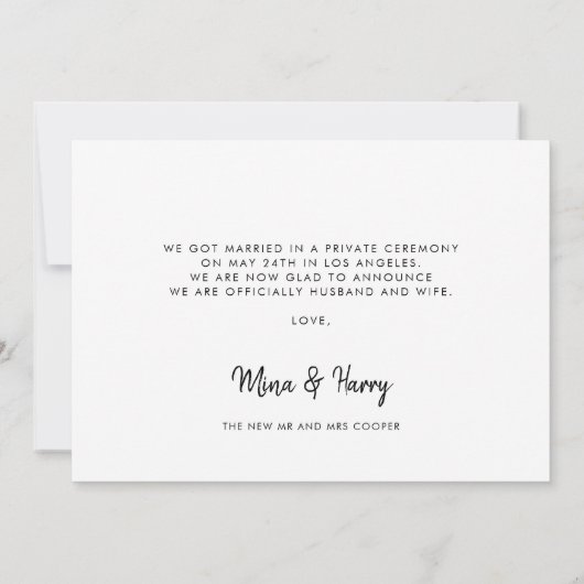 We bond de knoop Leuk script bruiloft fotokaart Aankondiging (Achterkant)