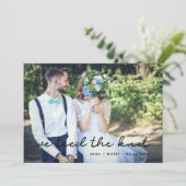 We bonden de knoop eenvoudige bruiloft fotokaart aankondiging (Staand voorkant)