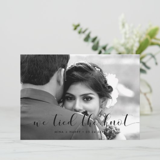 We bonden de knoop Elegant design fotokaart Aankondiging (Staand voorkant)