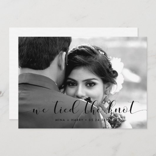 We bonden de knoop Elegant design fotokaart Aankondiging (Voorkant / Achterkant)