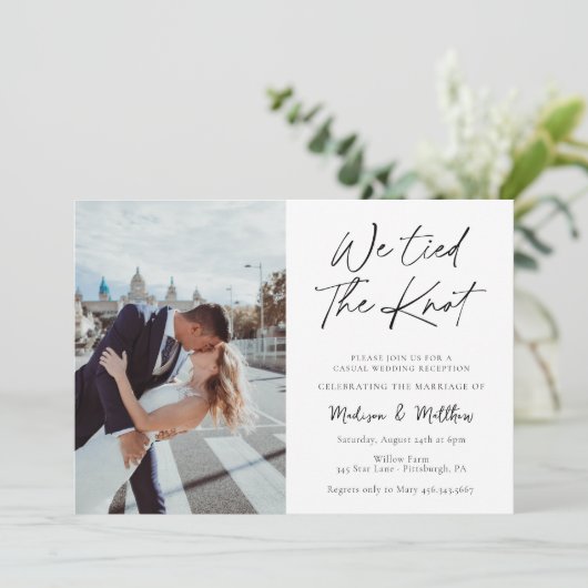 We bonden de knoop Elopement / bruiloft receptie Kaart (Staand voorkant)