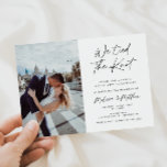 We bonden de knoop Elopement / bruiloft receptie Kaart<br><div class="desc">Bruiloft receptie uitnodiging met "we gebonden de knoop" in een leuk script. Pas aan met uw foto.</div>