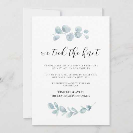 We bonden de knoop Green bruiloft aankondiging (Voorkant)