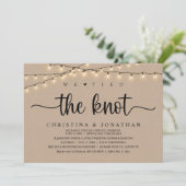 We bonden de knoop, rustieke bruiloft diner elopem kaart (Staand voorkant)