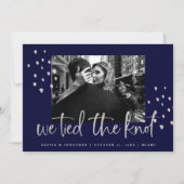 We bonden de knoop zilveren tekst bruiloft aankond kaart (Voorkant)