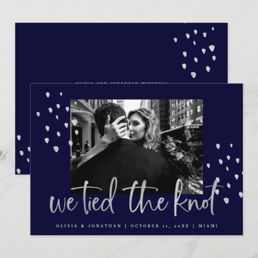 We bonden de knoop zilveren tekst bruiloft aankond kaart (Voorkant / Achterkant)