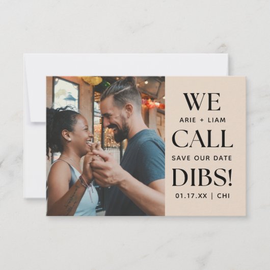 We Call Dibs Grappige Bruiloft Save The Date (Voorkant)