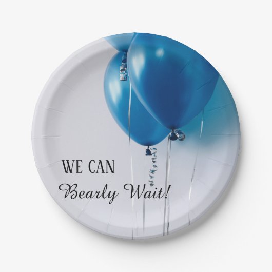 We Can Barely Wait Baby Boy Shower Paper Plate Papieren Bordje (Voorkant)