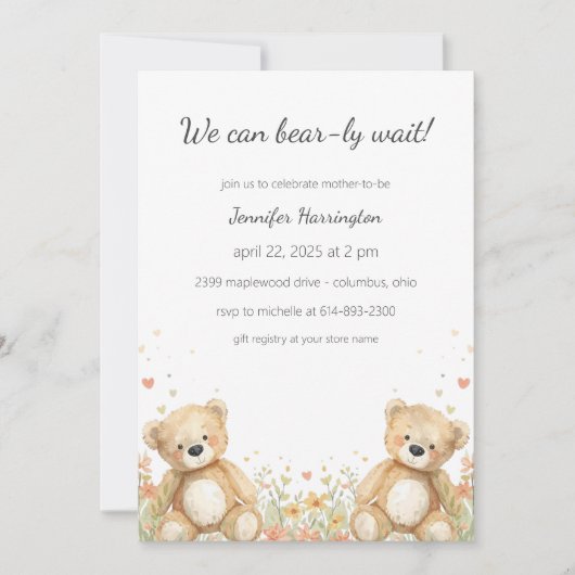 We Can Bear-ly Wait Baby Shower Invitation Kaart (Voorkant)