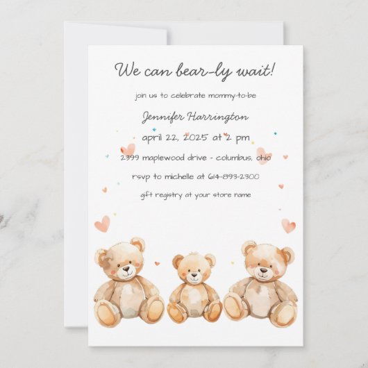 We Can Bear-ly Wait Baby Shower Invitation Kaart (Voorkant)