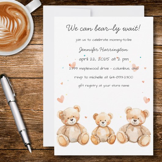 We Can Bear-ly Wait Baby Shower Invitation Kaart