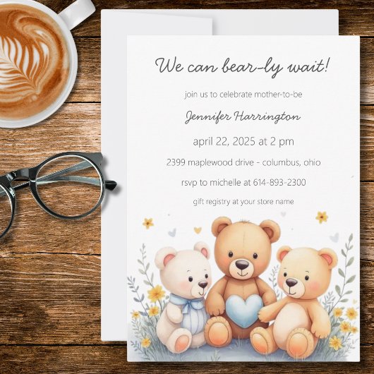 We Can Bear-ly Wait Baby Shower Invitation Kaart