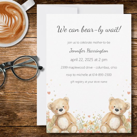 We Can Bear-ly Wait Baby Shower Invitation Kaart