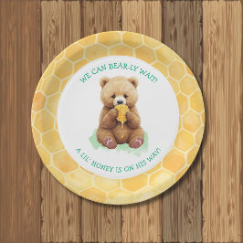 We Can Bear-ly Wait! Beer en honing babyshower Papieren Bordje