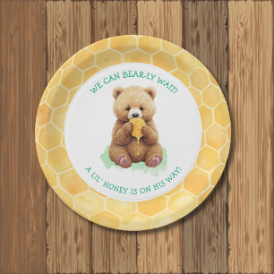 We Can Bear-ly Wait! Beer en honing babyshower Papieren Bordje