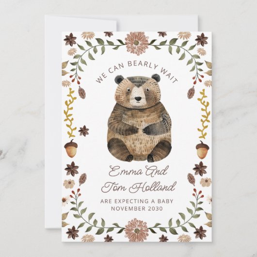 We Can Bearly Wait Aquarel Beer Zwangerschap Aankondiging (Voorkant)