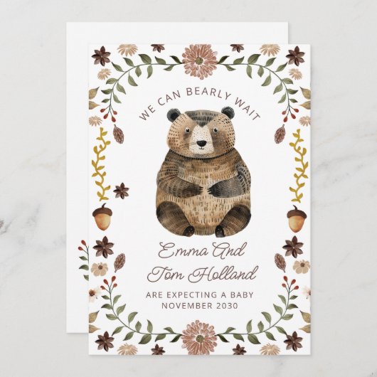 We Can Bearly Wait Aquarel Beer Zwangerschap Aankondiging (Voorkant / Achterkant)