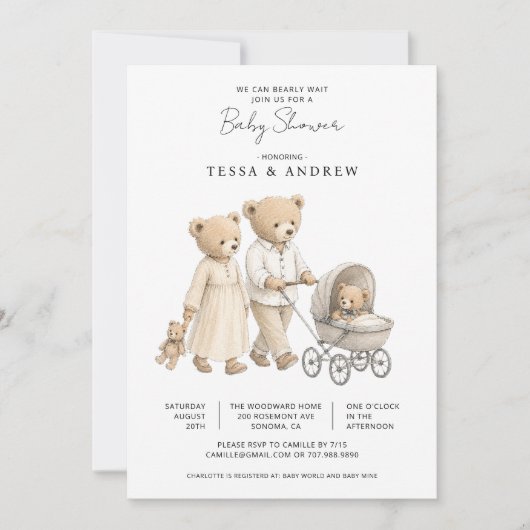 We Can Bearly Wait Aquarel Teddyberen Kaart (Voorkant)