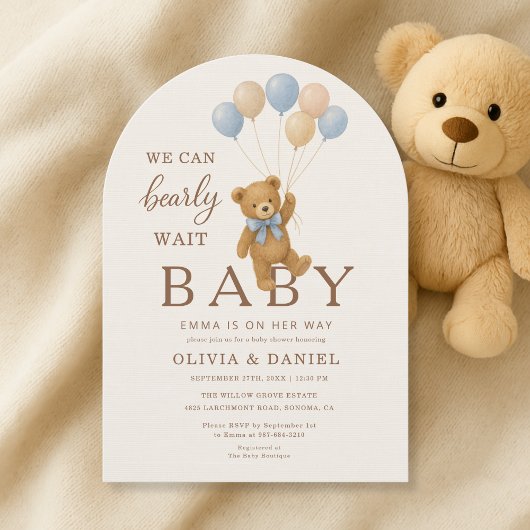 We Can Bearly Wait Baby Boy Bear Couple Shower Kaart