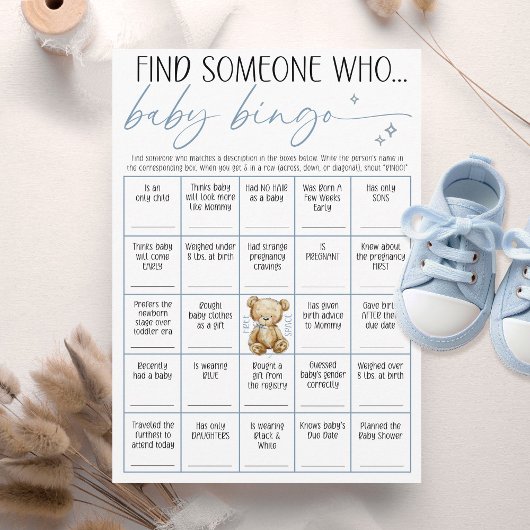 We Can Bearly Wait Baby Boy Shower Bingo Game Card Kaart