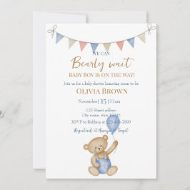 We Can Bearly Wait Baby Boy Shower Invitation Kaart