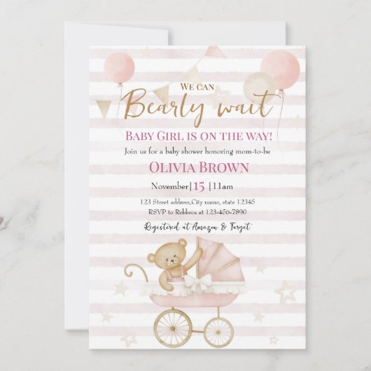 We Can Bearly Wait Baby Boy Shower Invitation Kaart (Voorkant)