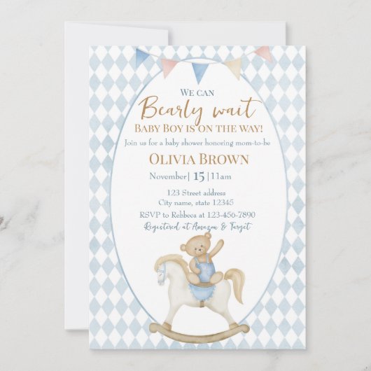 We Can Bearly Wait Baby Boy Shower Invitation Save The Date (Voorkant)