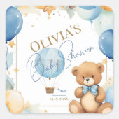 We Can Bearly Wait Baby Boy Shower Sticker Blue  (Voorkant)