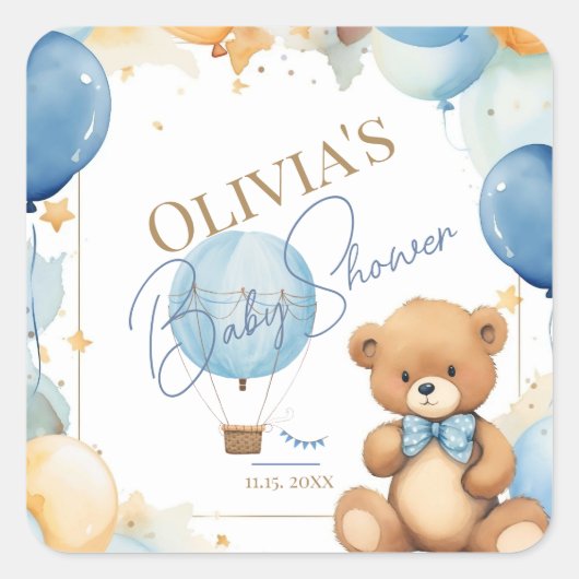 We Can Bearly Wait Baby Boy Shower Sticker Blue  (Voorkant)