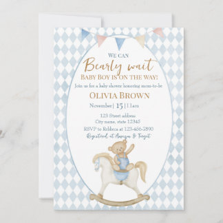 We Can Bearly Wait Baby Boy Shower Uitnodiging