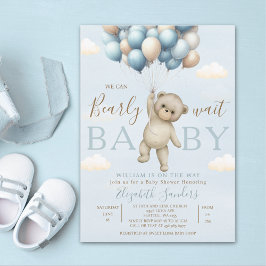 We Can Bearly Wait Baby Cute Bear Baby Shower Boy Kaart