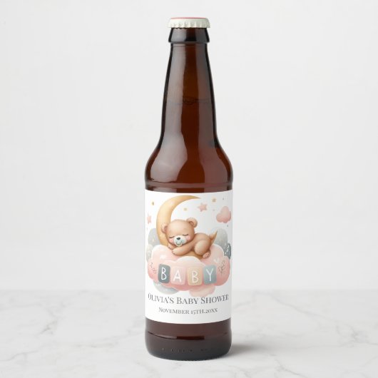We Can Bearly Wait Baby Girl Shower Pink Bier Etiket (Voorkant)