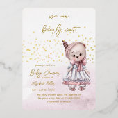 We Can Bearly Wait Baby Meisje Shower Folie Uitnodiging (Voorkant)