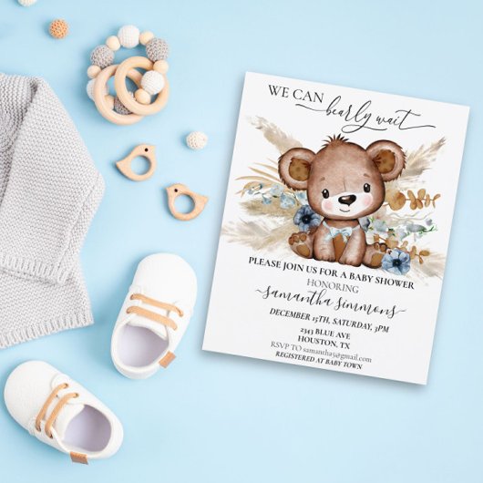 We Can Bearly Wait Baby Shower Beer Boho Blauw
