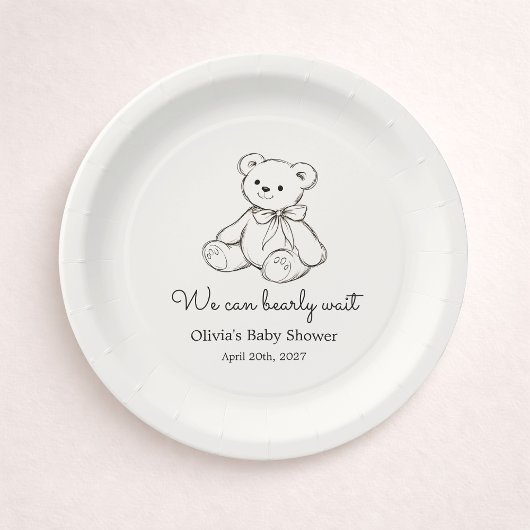 "We Can Bearly Wait" Baby Shower Gender Neutral Papieren Bordje