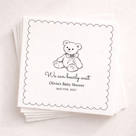 "We Can Bearly Wait" Baby Shower Gender Neutral Servet