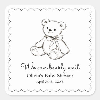 "We Can Bearly Wait" Baby Shower Gender Neutral Vierkante Sticker