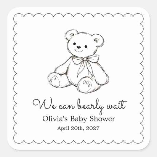 "We Can Bearly Wait" Baby Shower Gender Neutral Vierkante Sticker (Voorkant)